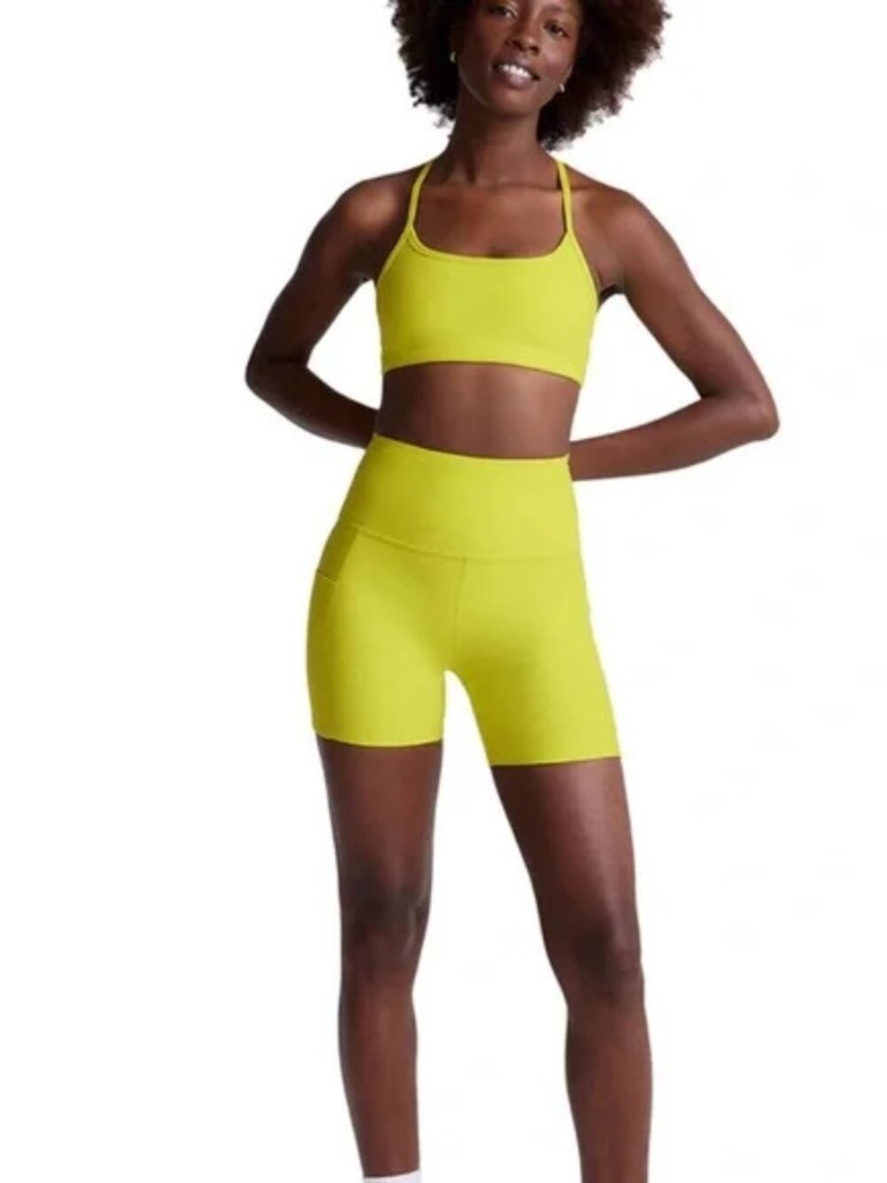 Beyond Yoga Yellow Lime High Rise Bike Shorts